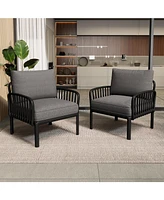Outdoor Club Chairs (Set of 2), Modern, Waterproof Cushions, Black/Gray
