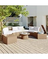 10-Pc Outdoor Rattan Sectional Sofa Set, White