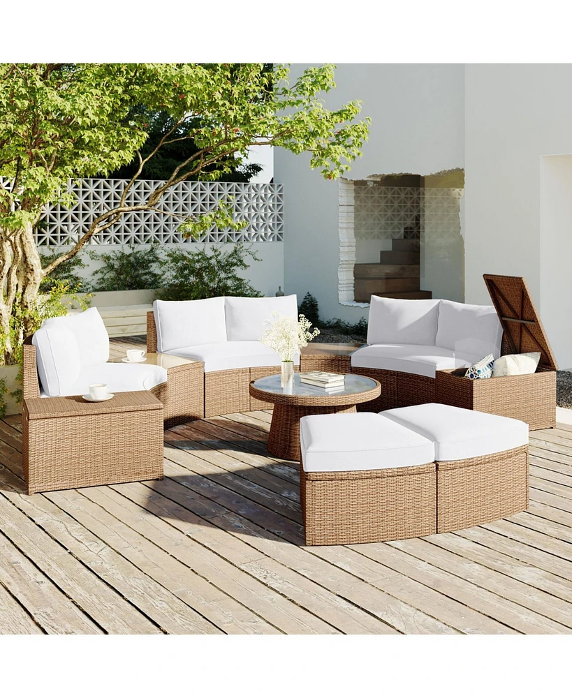 10-Pc Outdoor Rattan Sectional Sofa Set, White