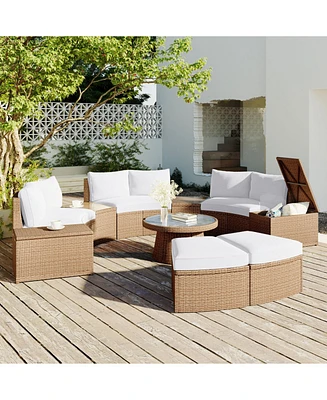 10-Pc Outdoor Rattan Sectional Sofa Set, White