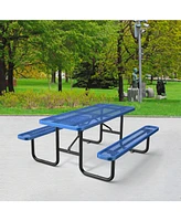 72" Expanded Metal Rectangular Picnic Table, Blue