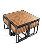 9-pc Acacia Patio Dining Set, Table, 4 Chairs, 4 Ottomans, Cushions