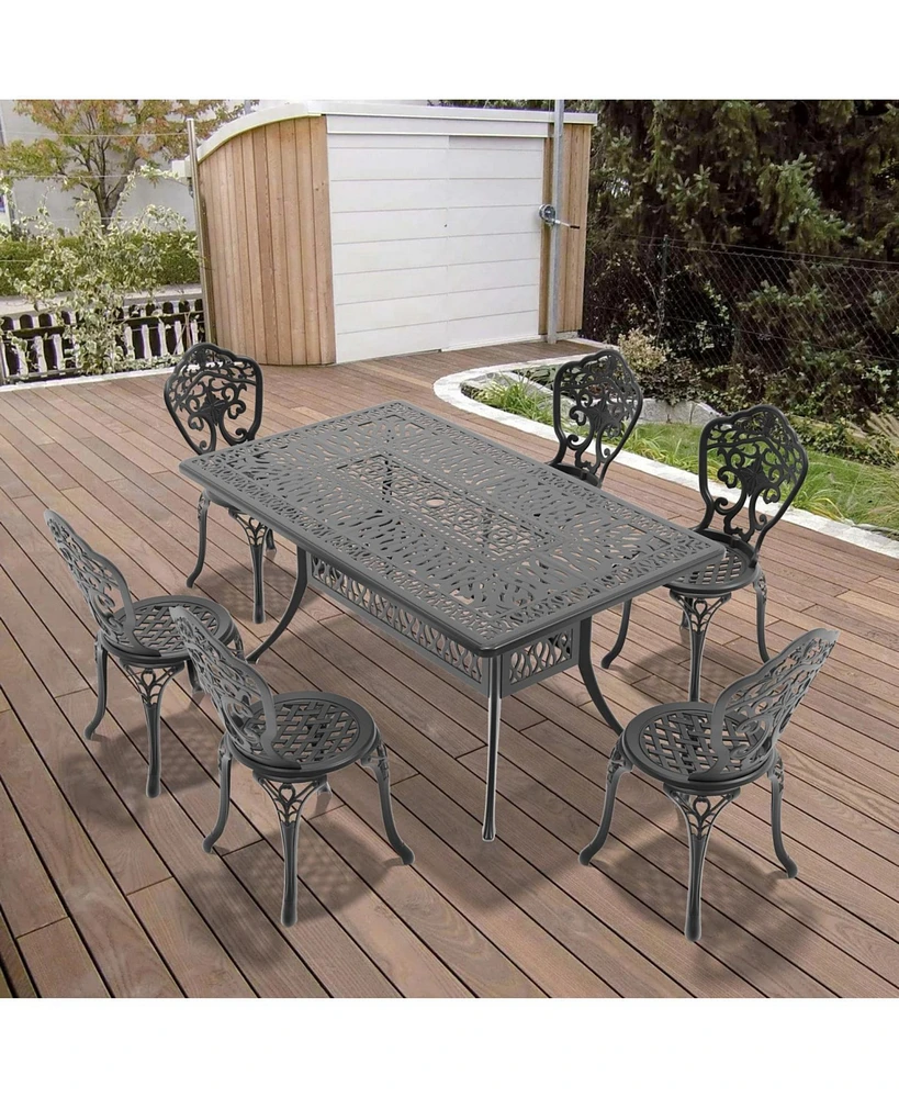 7-Piece Set Of All-Weather Cast Aluminum Dining Furniture Set With Black Frame