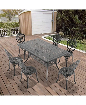 7-Piece Set Of All-Weather Cast Aluminum Dining Furniture Set With Black Frame