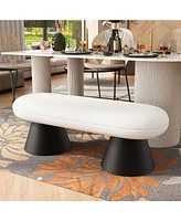Upholstered dining/entry bench, Beige fabric, black iron legs, 300 Lbs capacity