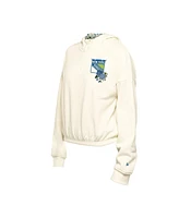New Era Women's Cream York Rangers Glam Game Quarter-Zip Cropped Floral Hoodie Pullover Top
