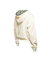 New Era Women's Cream Dallas Stars Glam Game Quarter-Zip Cropped Floral Hoodie Pullover Top