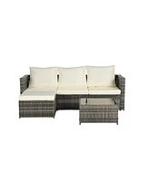 2-Piece Wicker Patio Set, L-Shaped, Ottoman, Lounger Table