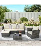 3-Piece Patio Set, Woven L-Shaped Sectional, Sofa, Lounger & Coffee Table