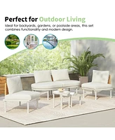 6-Piece Half Moon Patio Sofa Set, Wicker, Glass Tables, Cushions & Pillows
