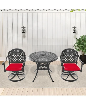 3-pc Cast Aluminum Dining Set, 2 Swivel Chairs & 35" Round Table