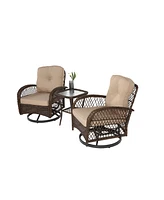 3-Piece Swivel Rocker Patio Set, Chairs, Cushions, Glass Table - Khaki