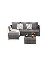 2-Piece Wicker Patio Set, L-Shaped, Ottoman, Lounger Table