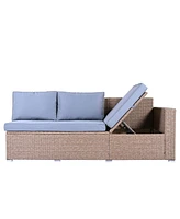 6-Piece Outdoor Pe Rattan Wicker Sofa Set with Storage & Glass Table
