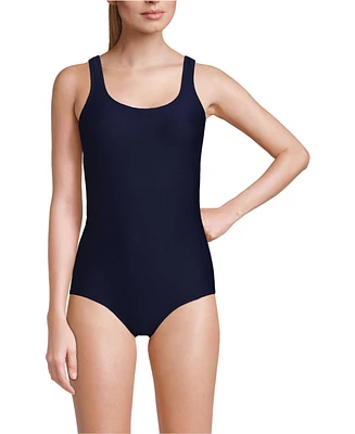 Lands' End Women's Long Tugless Low Leg Ribbed One Piece Swimsuit