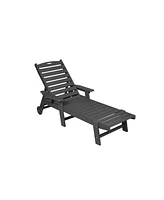 3-Piece Patio Lounge Set, Grey, Chaise Lounges with Table, Wheels & Cup Holder