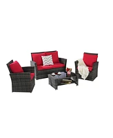 4-Piece Outdoor Patio Furniture Set, Rattan Chairs, Glass Table