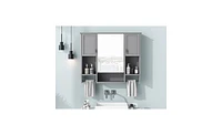 35'' x 28'' Modern Wall Mounted Bathroom Storage Cabinet, Bathroom Wall Cabinet with Mirror, Medicine Cabinet with Towels Bar