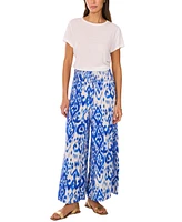 Vince Camuto Women's Ikat-Print Smocked-Waist Pull-On Wide-Leg Pants
