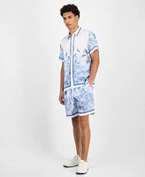 Guess Men's Short Sleeve Button Front Jungle Scenery Shirt