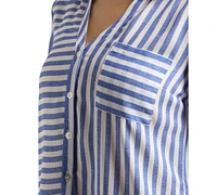 Bcx Juniors' Striped Button-Front 3/4-Sleeve Shirt