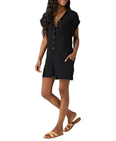 O'Neill Juniors' Kamilla Rolled-Cuff Button-Front Romper