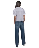 Karl Lagerfeld Paris Women's Cotton Crop Scene Button-Front Top