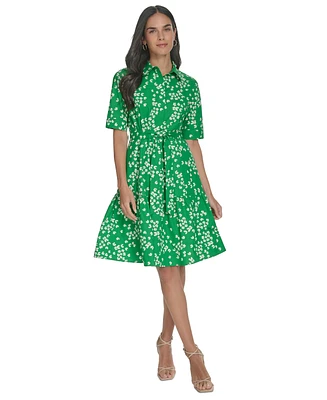 Calvin Klein Women's Cotton Belted Ditsy-Print Shirtdress