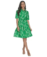 Calvin Klein Women's Cotton Belted Ditsy-Print Shirtdress