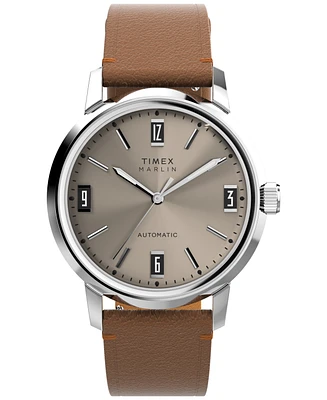 Timex Men's Mechanical Automatic Brown Leather Strap Watch, 40mm