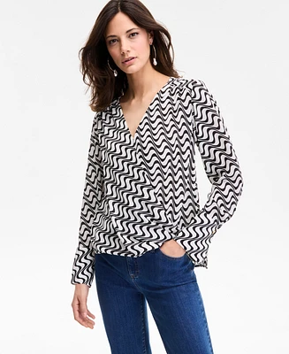 I.n.c. International Concepts Women's Printed Surplice Long-Sleeve Blouse, Exclusively at Macy's