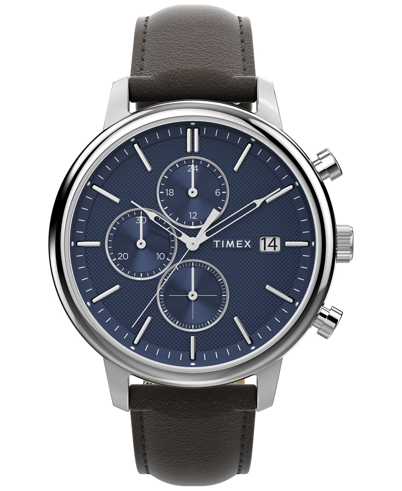 Timex Men's Analog Brown Leather Strap Watch, 45mm