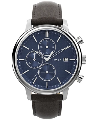 Timex Men's Analog Brown Leather Strap Watch, 45mm