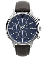 Timex Men's Analog Brown Leather Strap Watch, 45mm