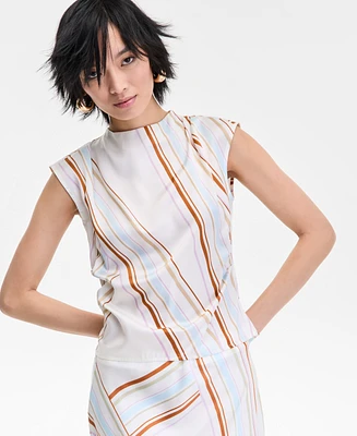 I.n.c. International Concepts Women's Striped Cap-Sleeve Top, Exclusively at Macy's
