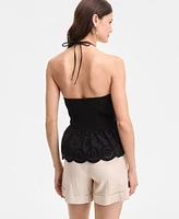 I.n.c. International Concepts Women's Cotton Scalloped Eyelet Halter Top, Exclusively at Macy's