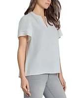 Jones New York Women's Split-Neck Pleated-Cuff Top