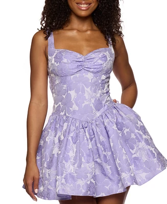 B Darlin Juniors' Floral Jacquard Sleeveless Fit & Flare Dress