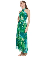 London Times Petite Floral-Print Tie-Waist Maxi Dress