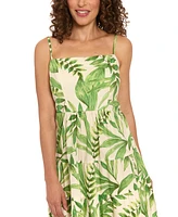 London Times Petite Leaf-Print Tiered Smocked Dress