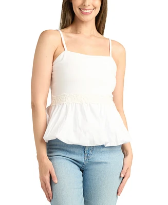 Bcx Juniors' Solid Poplin Bubble-Peplum Square-Neck Top