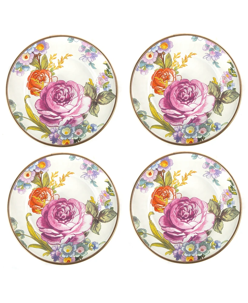 Mackenzie-Childs White Flower Market Appetizer Plates, Set of 4