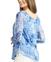 Bcx Juniors' Printed-Mesh Peasant 3/4-Sleeve Top