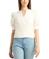 Bcx Juniors' Rib-Knit Mix-Media Eyelet-Sleeve Top