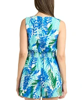 Bcx Juniors' Printed Smocked-Back Sleeveless Jumpsuit