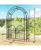 Outsunny 7.4ft Steel Garden Arch with Gate, Garden Arbor Trellis,