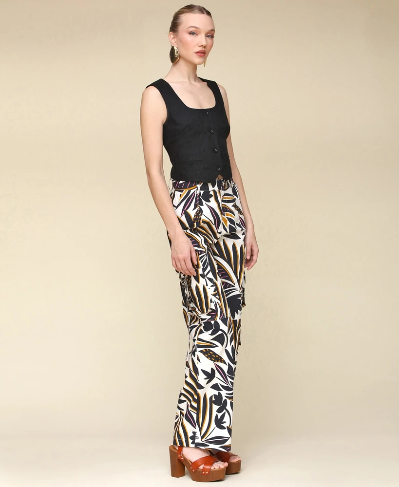 Avec Les Filles Women's Printed Linen-Blend Cargo Pants