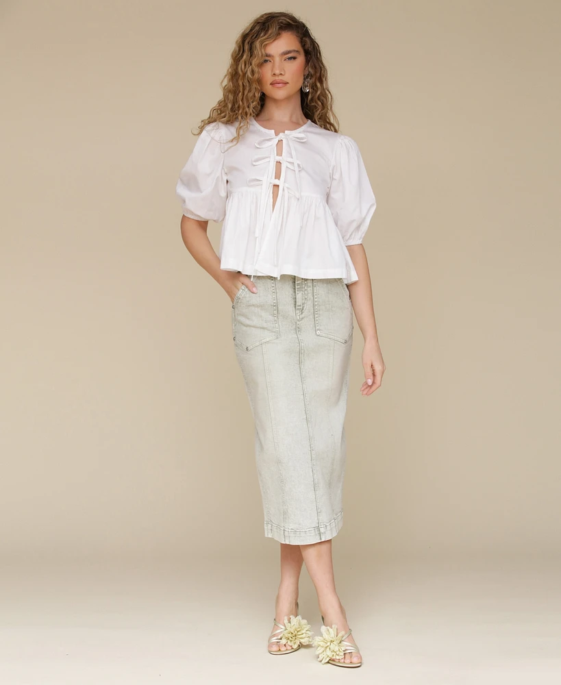 Avec Les Filles Women's Denim Midi Skirt
