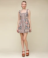 Avec Les Filles Women's Printed Linen-Blend Bow-Strap Mini Dress