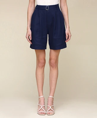 Avec Les Filles Women's Belted Linen-Blend Shorts